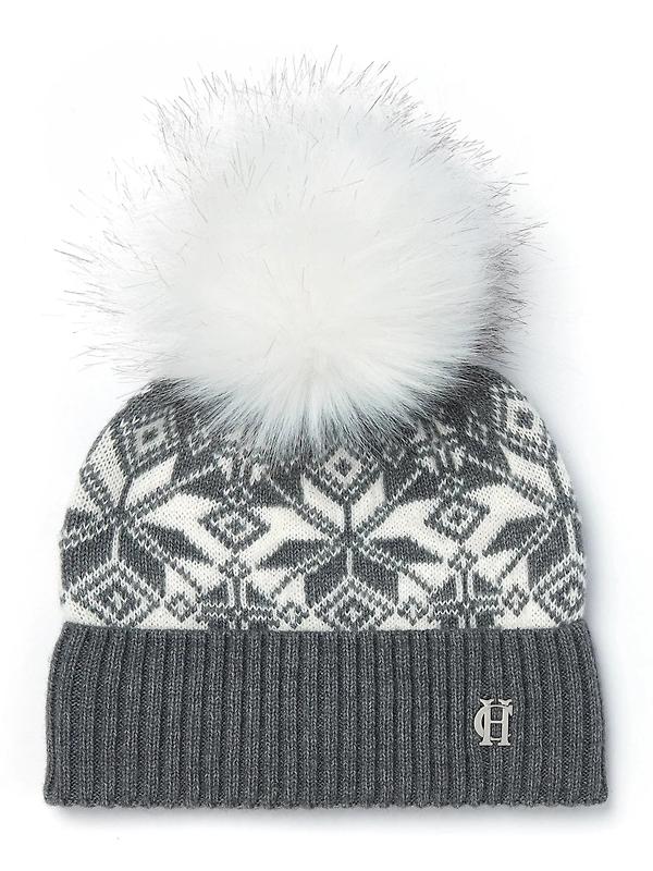 Product image of Holland Cooper Beatrice Beanie Bobble Hat -  Grey Marl Cream