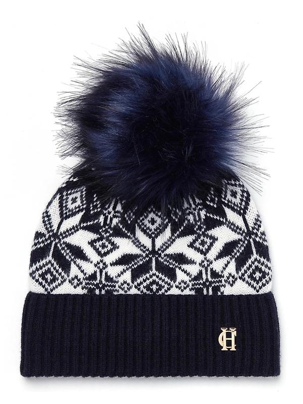 Product image of Holland Cooper Beatrice Beanie Bobble Hat - Ink Navy Cream