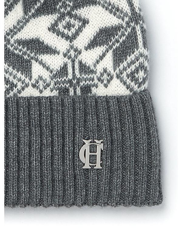 Holland Cooper Beatrice Beanie Bobble Hat -  Grey Marl Cream Image 2