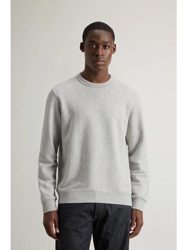 Woolrich Men's Logo Script Cotton Fleece Crewneck - Light Grey Melange Image 2