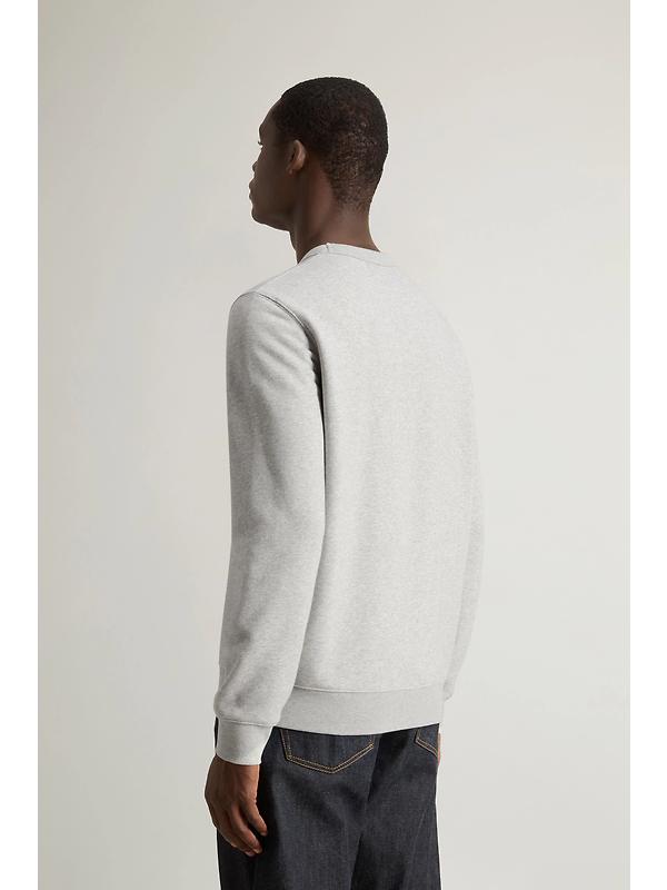 Woolrich Men's Logo Script Cotton Fleece Crewneck - Light Grey Melange Image 3