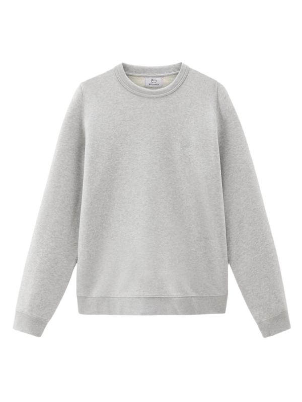 Woolrich Men's Logo Script Cotton Fleece Crewneck - Light Grey Melange Image 1