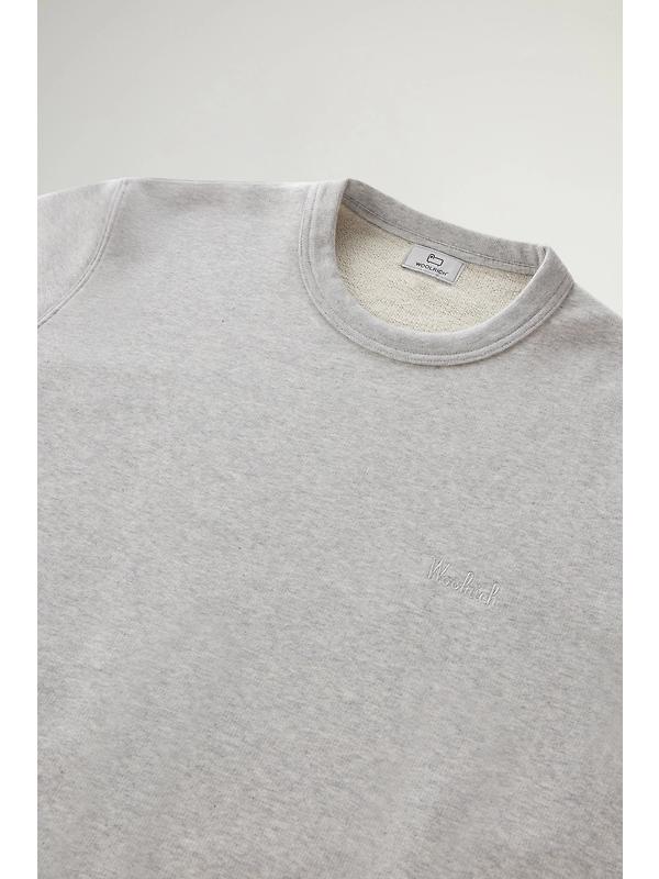 Woolrich Men's Logo Script Cotton Fleece Crewneck - Light Grey Melange Image 7