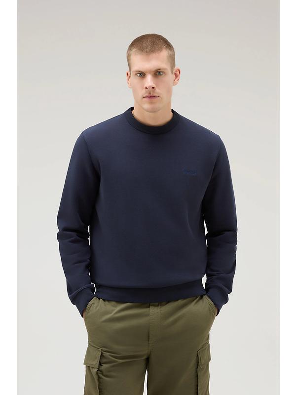 Woolrich Men's Logo Script Cotton Fleece Crewneck - Melton Blue Image 2