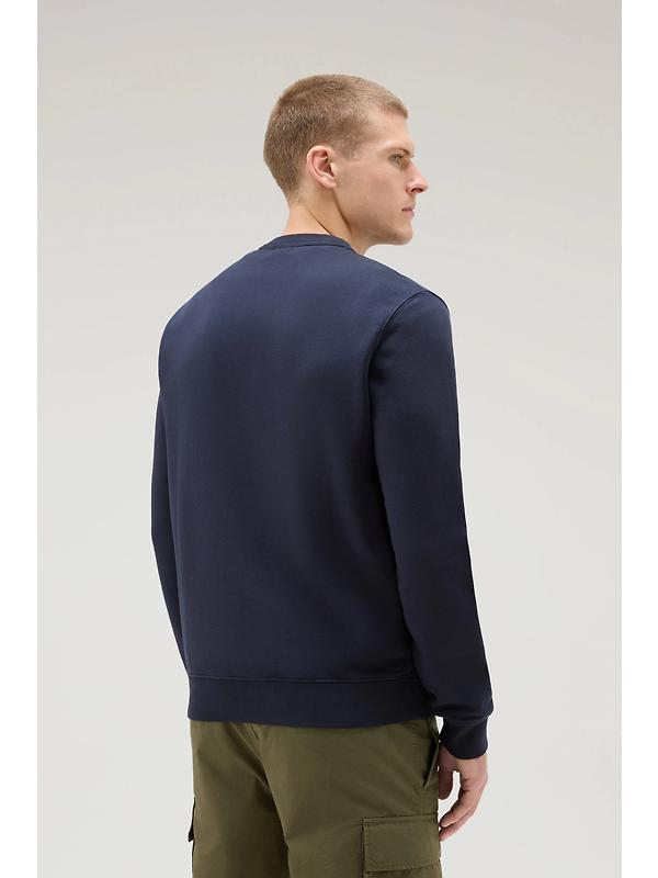 Woolrich Men's Logo Script Cotton Fleece Crewneck - Melton Blue Image 3