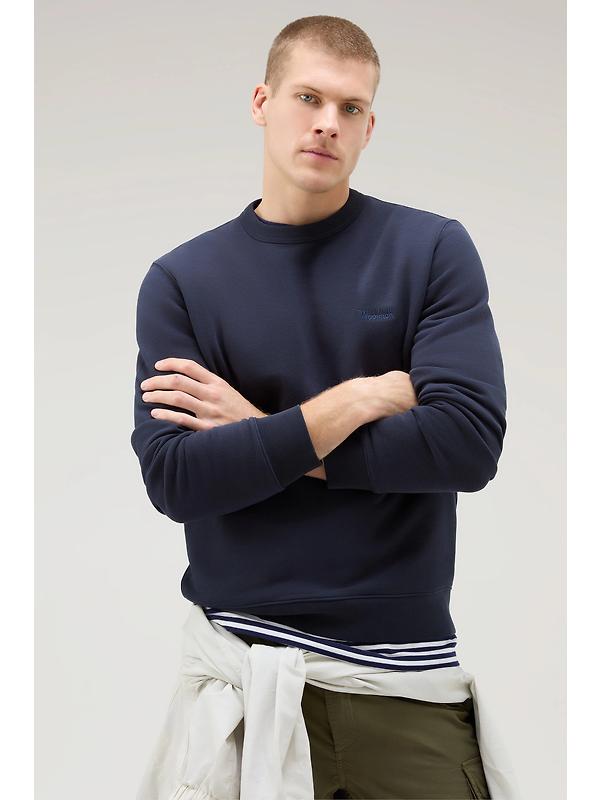 Woolrich Men's Logo Script Cotton Fleece Crewneck - Melton Blue Image 4