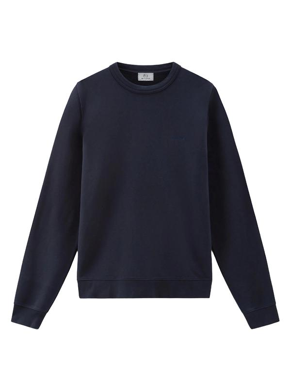 Woolrich Men's Logo Script Cotton Fleece Crewneck - Melton Blue Image 1