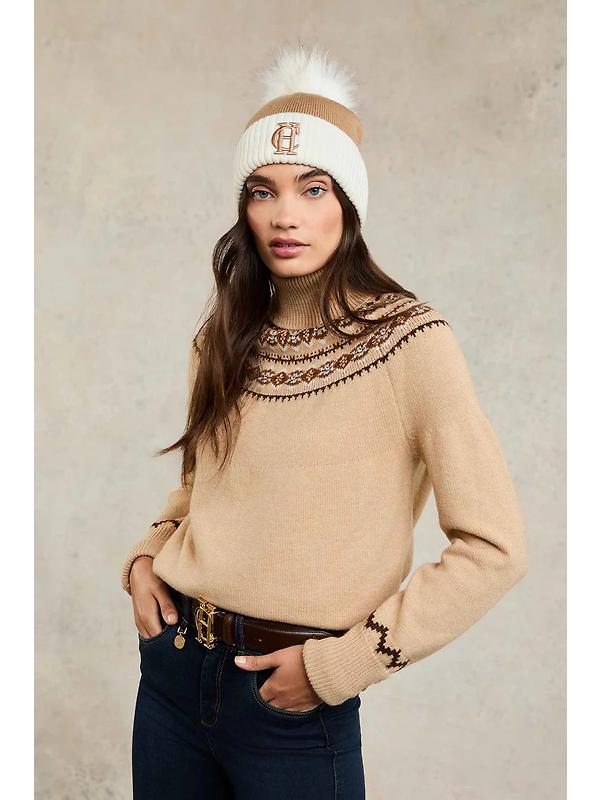 Holland Cooper Chelsea Merino Beanie Bobble Hat - Camel Image 3