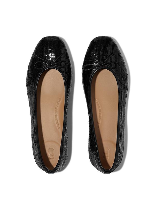 FitFlop Women's DELICATO Bow Sequin Ballet Flats - Black Image 2