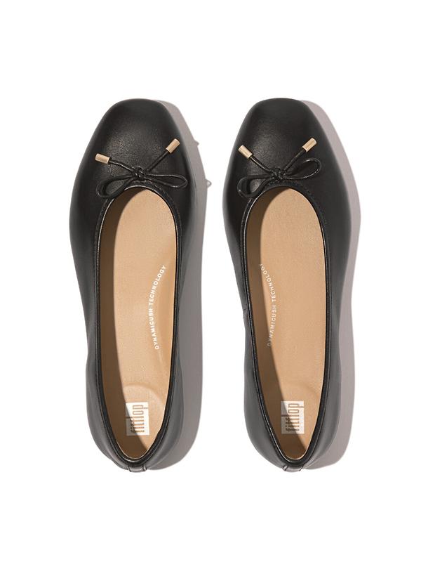 FitFlop Women's DELICATO Bow Soft Leather Ballet Flats - Black Image 3