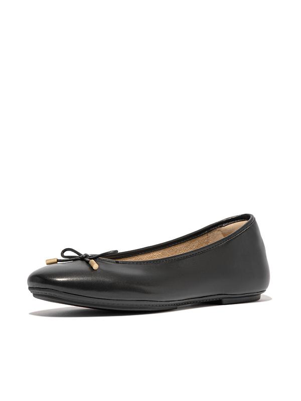FitFlop Women's DELICATO Bow Soft Leather Ballet Flats - Black Image 5