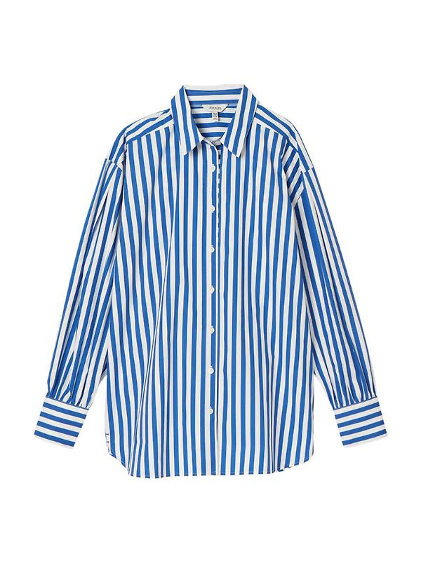 Joules Women's Amilla Longline Relaxed Fit Shirt - Blue/White Product Image