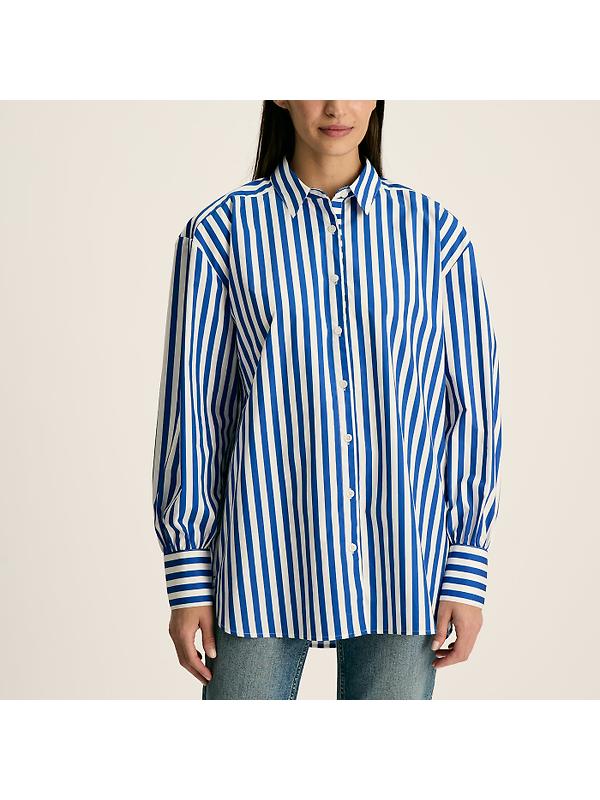 Joules Women's Amilla Longline Relaxed Fit Shirt - Blue/White Image 5