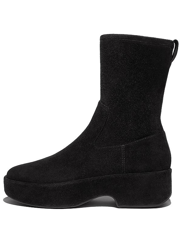 FitFlop Women's F-LUMA Stretch Suede Demi-Wedge Mid-Calf Boots - All Black Image 1