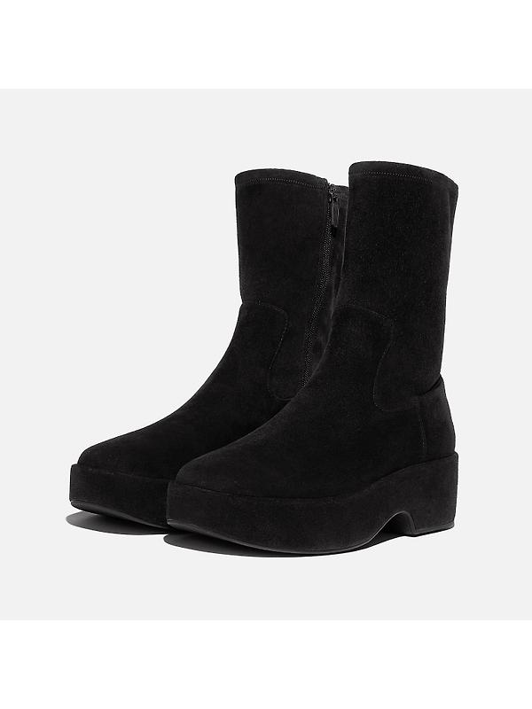 FitFlop Women's F-LUMA Stretch Suede Demi-Wedge Mid-Calf Boots - All Black Image 4