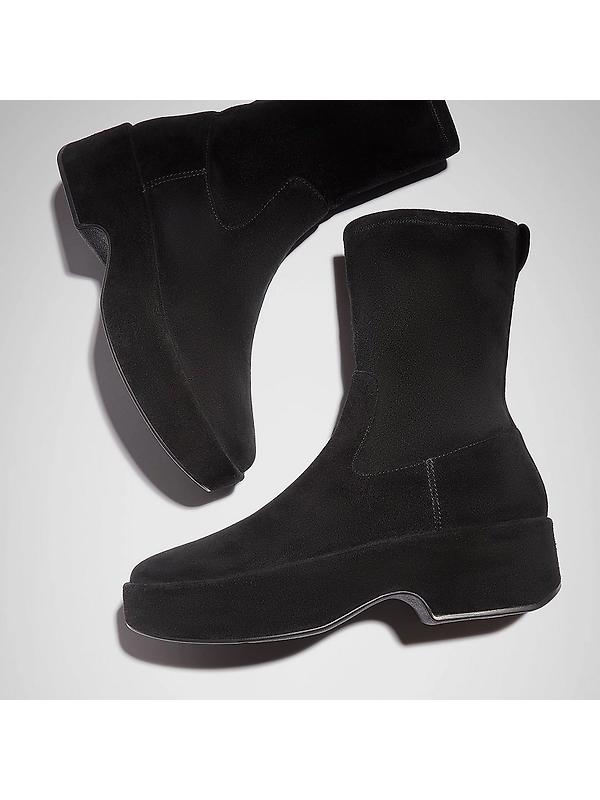 FitFlop Women's F-LUMA Stretch Suede Demi-Wedge Mid-Calf Boots - All Black Image 5