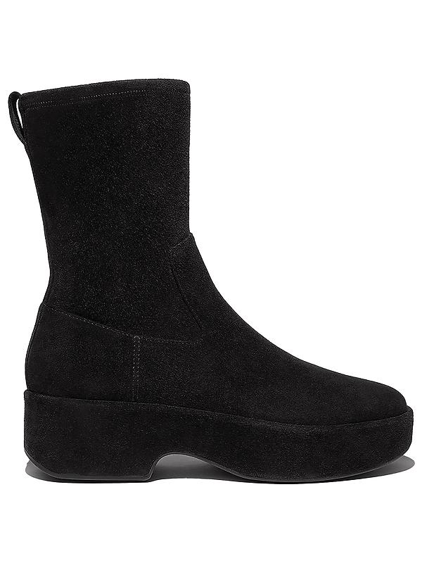 FitFlop Women's F-LUMA Stretch Suede Demi-Wedge Mid-Calf Boots - All Black Image 1