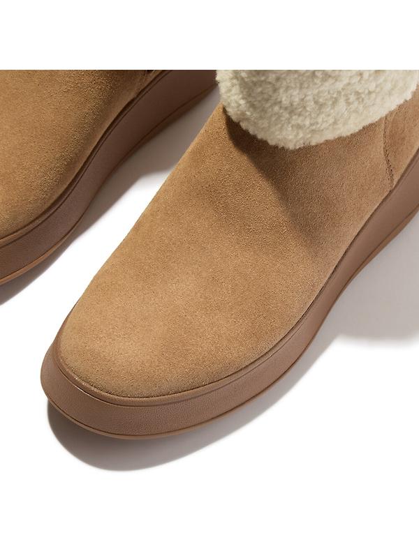 FitFlop Women's F-MODE Shearling-Collar Zip-Up Suede Ankle Boots - Desert Tan Image 2