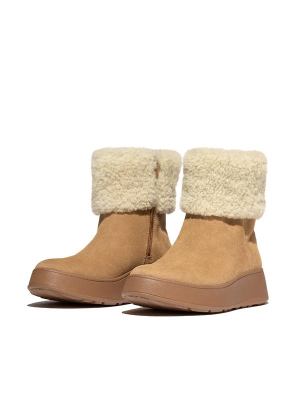 FitFlop Women's F-MODE Shearling-Collar Zip-Up Suede Ankle Boots - Desert Tan Image 5