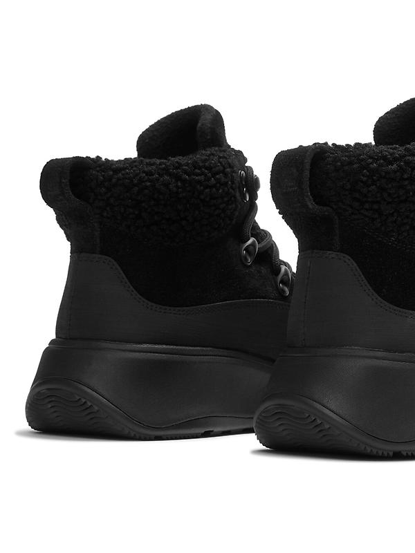 FitFlop Women's F-MODE Teddy-Collar Warm Suede Lace-Up Booties - All Black Image 6