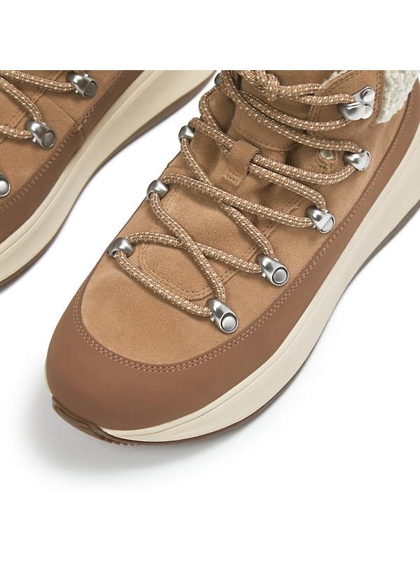 FitFlop Women's F-MODE Teddy-Collar Warm Suede Lace-Up Booties - Desert Tan Image 2