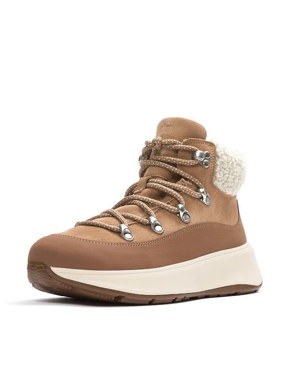 FitFlop Women's F-MODE Teddy-Collar Warm Suede Lace-Up Booties - Desert Tan Image 3