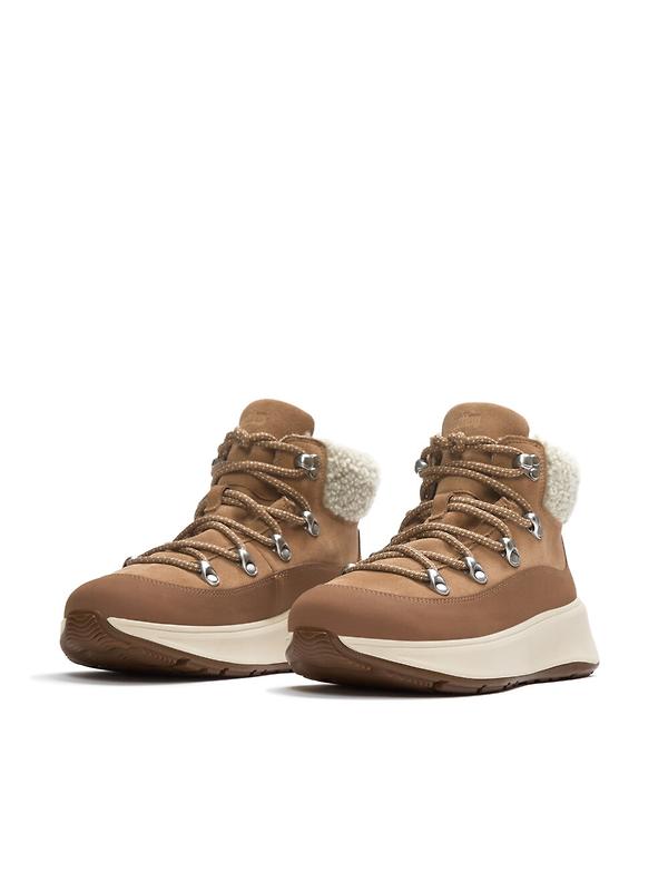 FitFlop Women's F-MODE Teddy-Collar Warm Suede Lace-Up Booties - Desert Tan Image 5