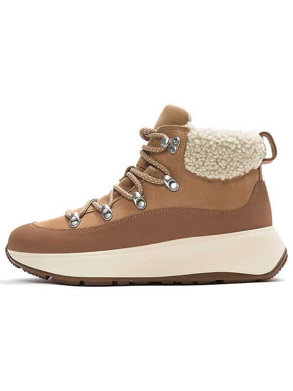 FitFlop Women's F-MODE Teddy-Collar Warm Suede Lace-Up Booties - Desert Tan Image 1