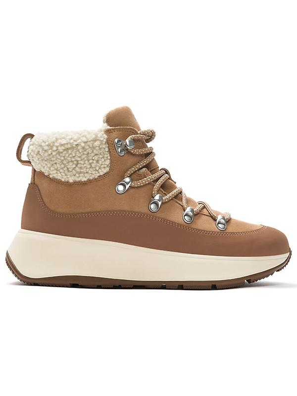 FitFlop Women's F-MODE Teddy-Collar Warm Suede Lace-Up Booties - Desert Tan Image 1
