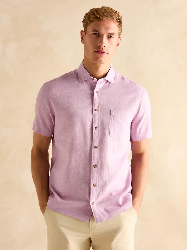 Joules Men's Plain Short Sleeve Linen Shirt - Violet Purple Image 2