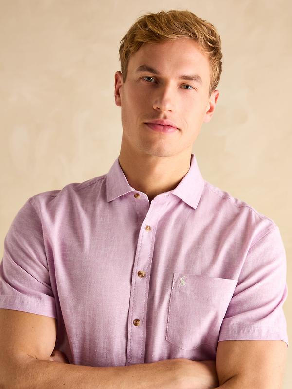 Joules Men's Plain Short Sleeve Linen Shirt - Violet Purple Image 4