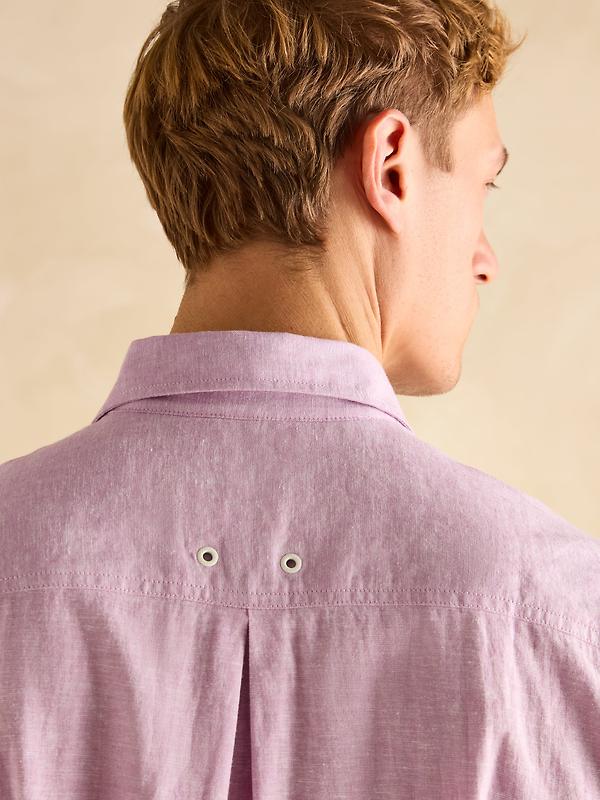 Joules Men's Plain Short Sleeve Linen Shirt - Violet Purple Image 5