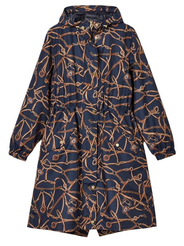 Joules Women's Holkham Waterproof Packable Hooded Raincoat - Navy Blue Bridle Product Image