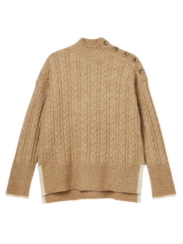 Joules Women's Betsy Button Shoulder Cable Jumper - Camel Product Image