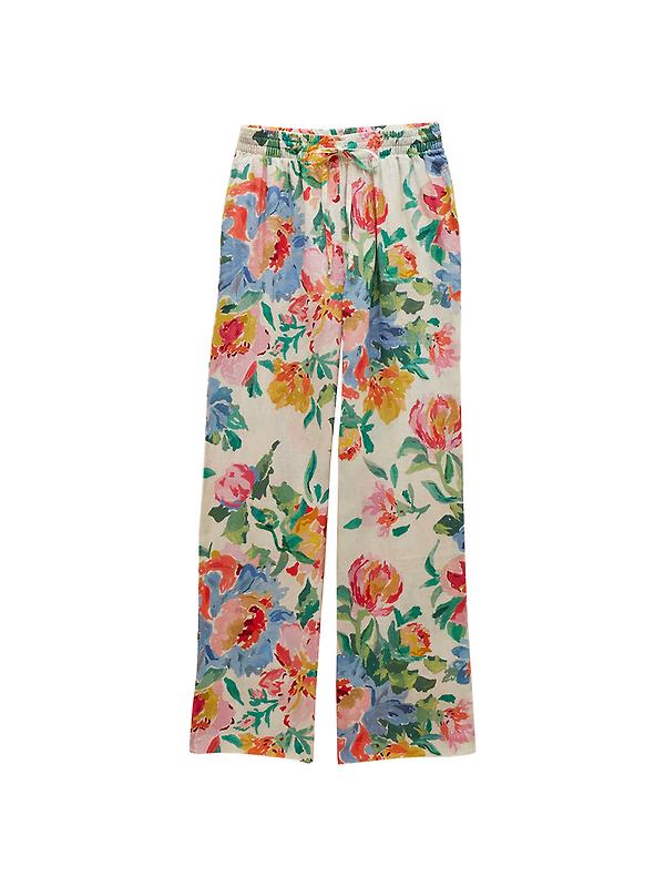 Joules Women's Relaxed Wide Leg Trousers with Linen - Multi Floral Image 1