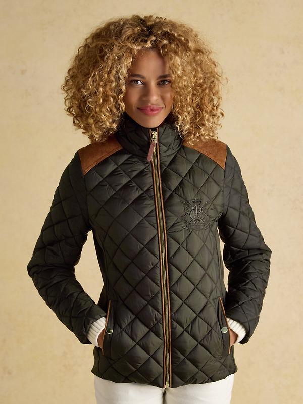 Joules Women's Braemar Luxe Showerproof Diamond Quilted Coat - Khaki Green Image 2