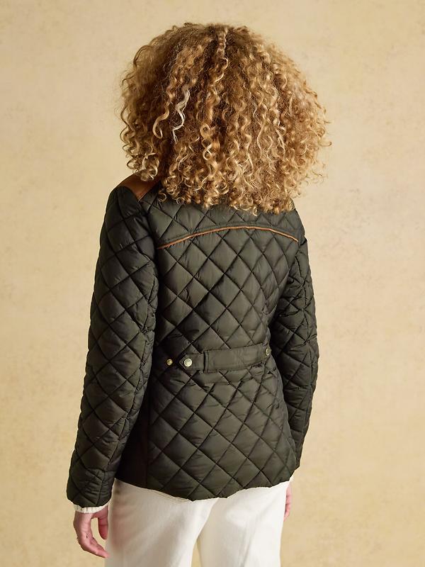 Joules Women's Braemar Luxe Showerproof Diamond Quilted Coat - Khaki Green Image 3