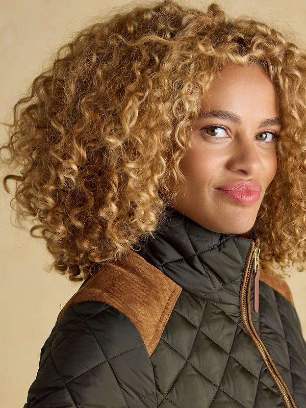 Joules Women's Braemar Luxe Showerproof Diamond Quilted Coat - Khaki Green Image 4