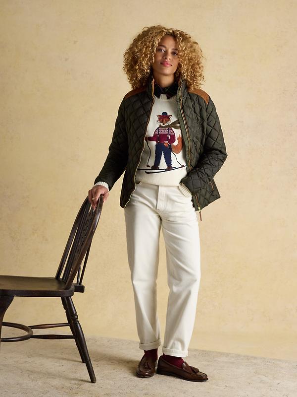 Joules Women's Braemar Luxe Showerproof Diamond Quilted Coat - Khaki Green Image 7