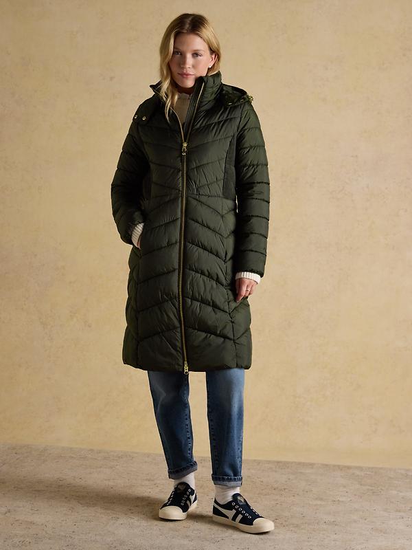 Joules Women's Pembury Showerproof Longline Hooded Coat - Khaki Green Image 2