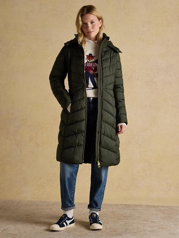 Joules Women's Pembury Showerproof Longline Hooded Coat - Khaki Green Image 6