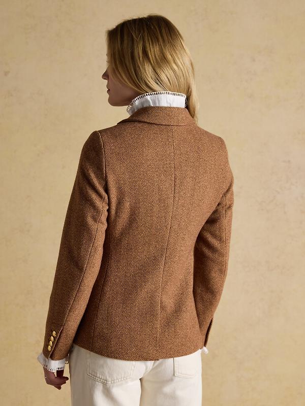 Joules Women's Canterly Formal Tweed Suit Blazer - Brown Herringbone Image 6