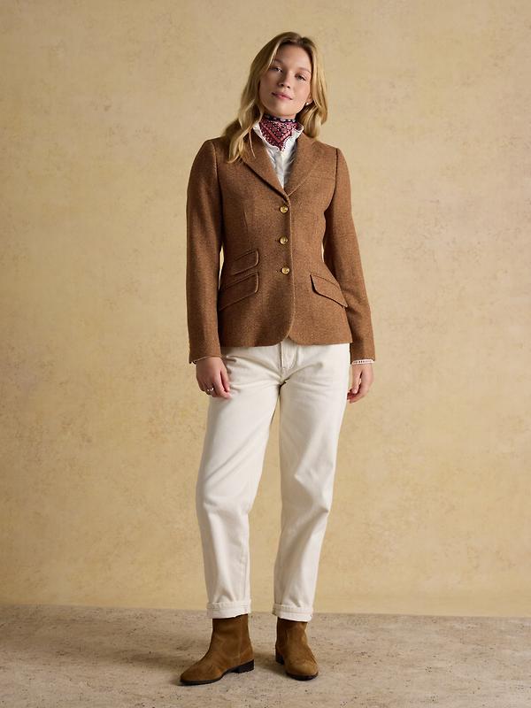 Joules Women's Canterly Formal Tweed Suit Blazer - Brown Herringbone Image 7