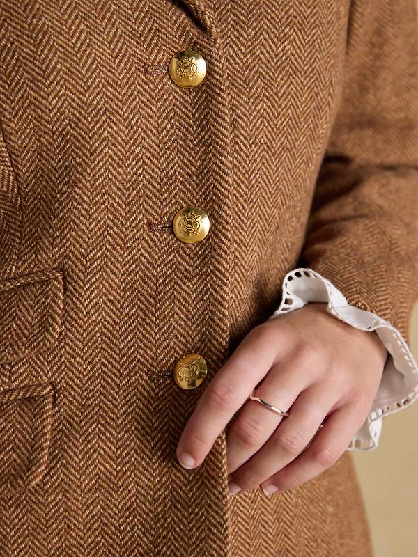 Joules Women's Canterly Formal Tweed Suit Blazer - Brown Herringbone Image 8
