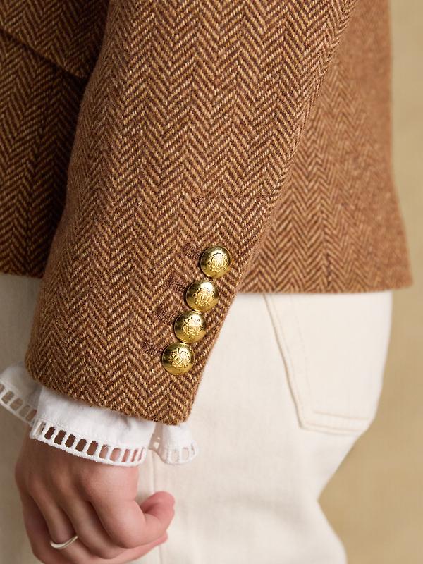 Joules Women's Canterly Formal Tweed Suit Blazer - Brown Herringbone Image 9