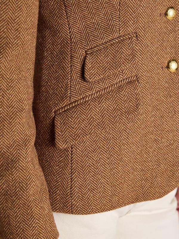 Joules Women's Canterly Formal Tweed Suit Blazer - Brown Herringbone Image 12