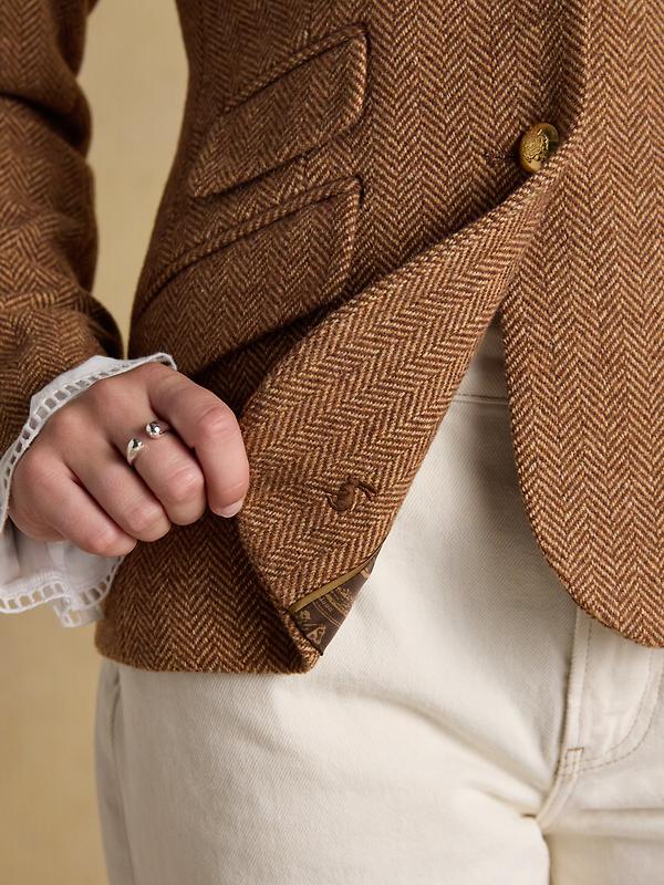 Joules Women's Canterly Formal Tweed Suit Blazer - Brown Herringbone Image 13