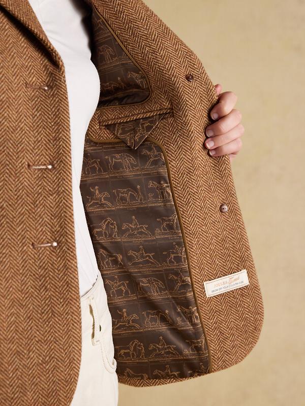 Joules Women's Canterly Formal Tweed Suit Blazer - Brown Herringbone Image 15