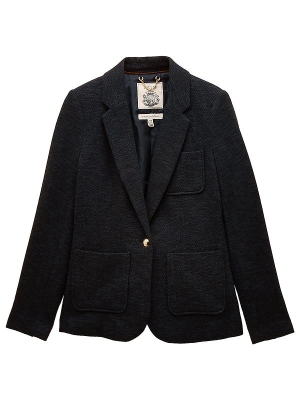 Joules Women's Albury Herringbone Jersey Tweed Blazer - Navy Image 1
