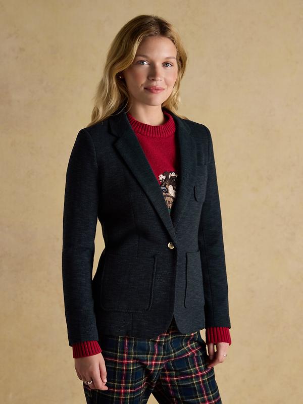 Joules Women's Albury Herringbone Jersey Tweed Blazer - Navy Image 2